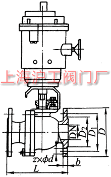 Q941F 型 PN16~PN63 法蘭連接浮動(dòng)軟密封電動(dòng)球閥外形及結(jié)構(gòu)尺寸示意圖